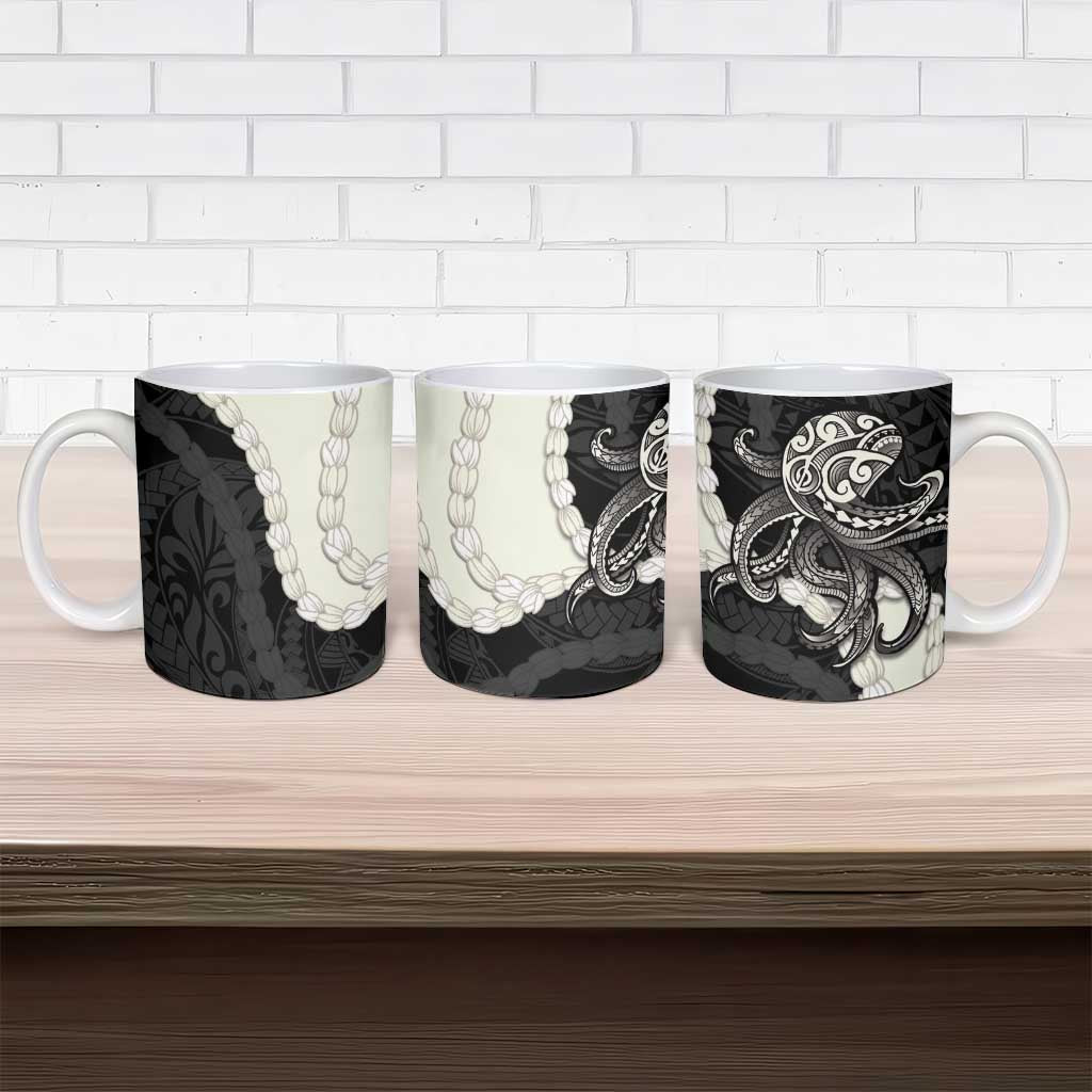 Black Polynesia Tribal Octopus Tattoo Ceramic Mug Pikake Lei Polynesian Pattern