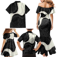 Black Polynesia Tribal Octopus Tattoo Family Matching Mermaid Dress and Hawaiian Shirt Pikake Lei Polynesian Pattern