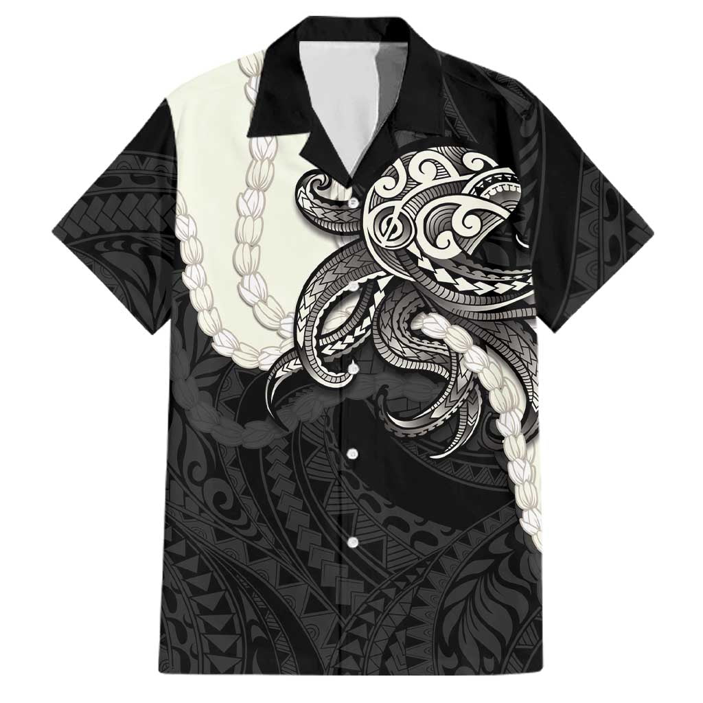 Black Polynesia Tribal Octopus Tattoo Family Matching Off The Shoulder Long Sleeve Dress and Hawaiian Shirt Pikake Lei Polynesian Pattern