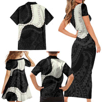 Black Polynesia Tribal Octopus Tattoo Family Matching Short Sleeve Bodycon Dress and Hawaiian Shirt Pikake Lei Polynesian Pattern