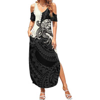 Black Polynesia Tribal Octopus Tattoo Family Matching Summer Maxi Dress and Hawaiian Shirt Pikake Lei Polynesian Pattern