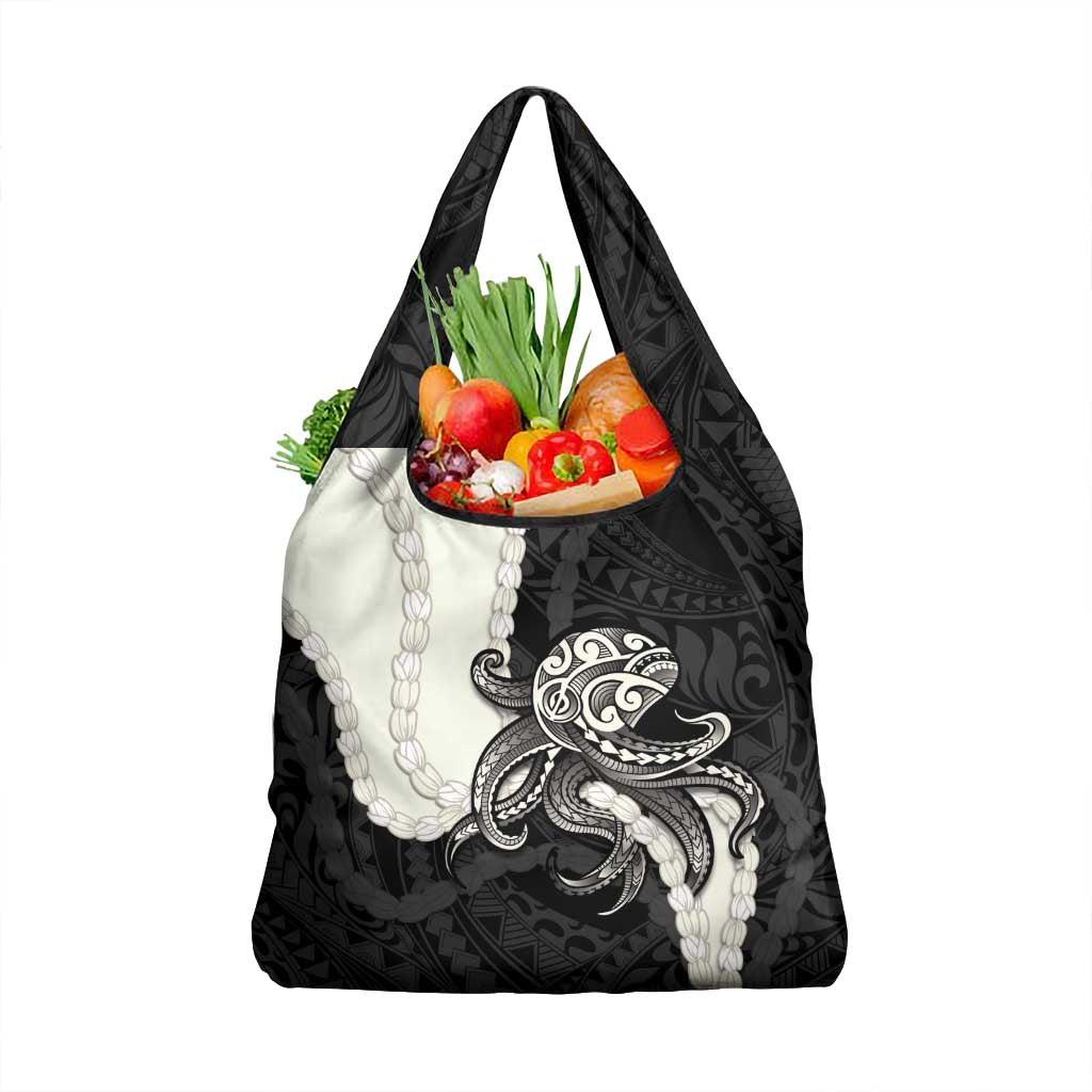 Black Polynesia Tribal Octopus Tattoo Grocery Bag Pikake Lei Polynesian Pattern
