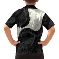 Black Polynesia Tribal Octopus Tattoo Kid Hawaiian Shirt Pikake Lei Polynesian Pattern