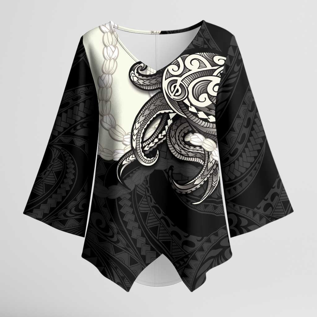 Black Polynesia Tribal Octopus Tattoo Kimono Sleeve Blouse Pikake Lei Polynesian Pattern