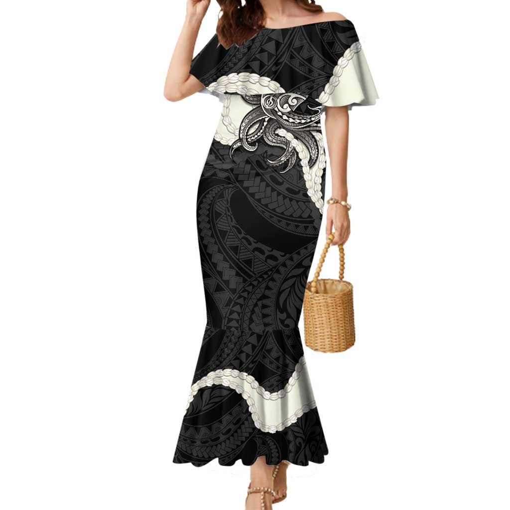 Black Polynesia Tribal Octopus Tattoo Mermaid Dress Pikake Lei Polynesian Pattern