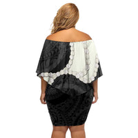 Black Polynesia Tribal Octopus Tattoo Off Shoulder Short Dress Pikake Lei Polynesian Pattern