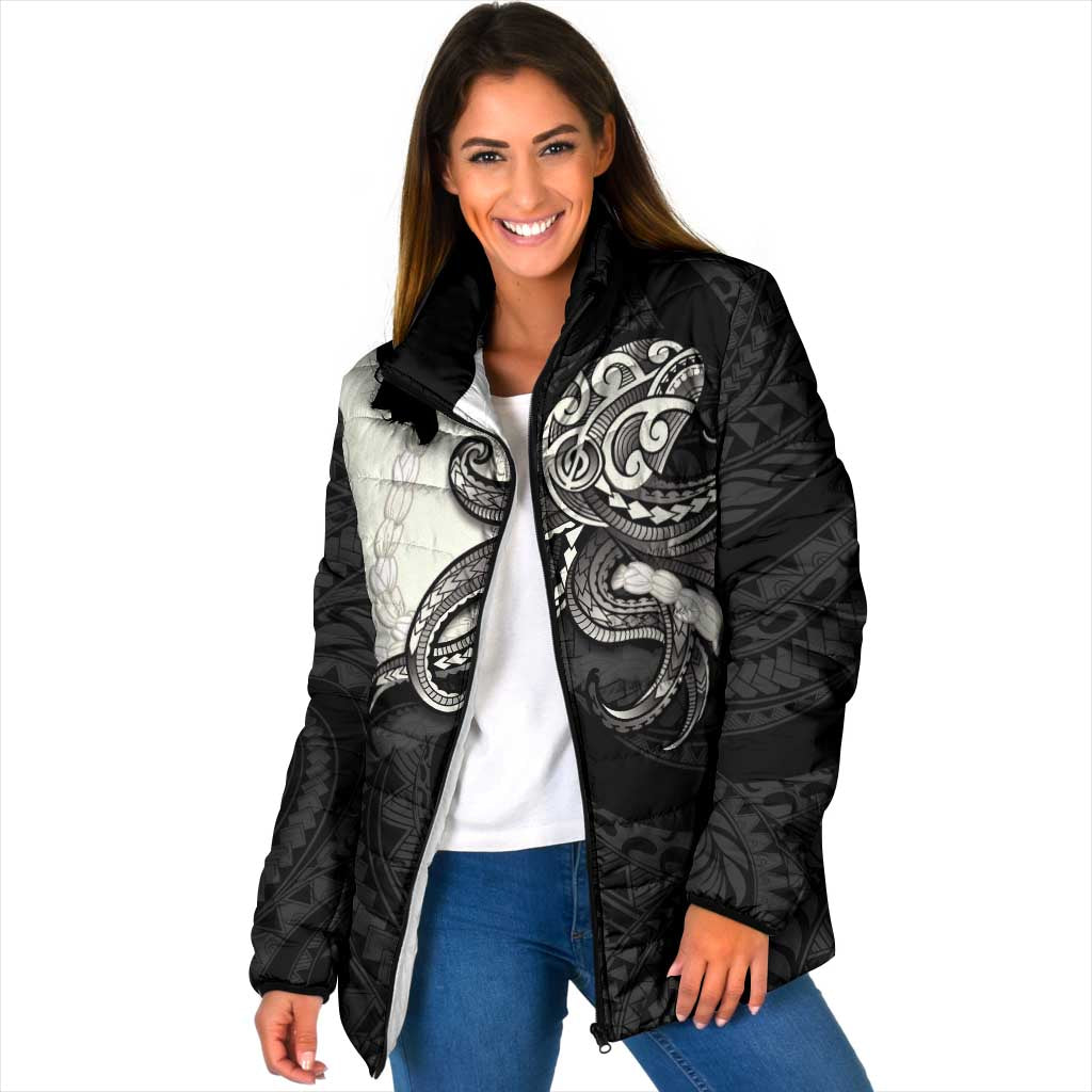 Black Polynesia Tribal Octopus Tattoo Padded Jacket Pikake Lei Polynesian Pattern