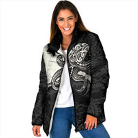 Black Polynesia Tribal Octopus Tattoo Padded Jacket Pikake Lei Polynesian Pattern