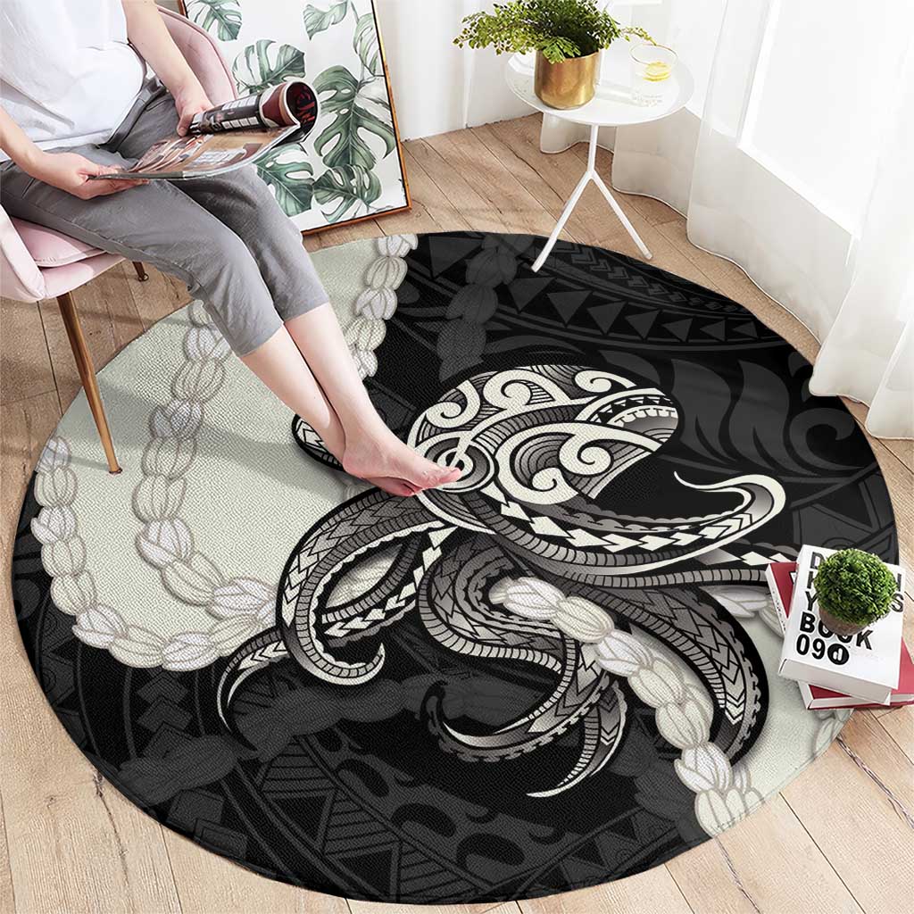 Black Polynesia Tribal Octopus Tattoo Round Carpet Pikake Lei Polynesian Pattern