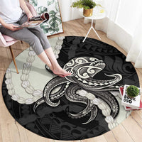 Black Polynesia Tribal Octopus Tattoo Round Carpet Pikake Lei Polynesian Pattern