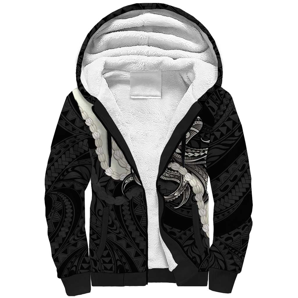 Black Polynesia Tribal Octopus Tattoo Sherpa Hoodie Pikake Lei Polynesian Pattern