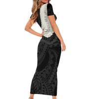 Black Polynesia Tribal Octopus Tattoo Short Sleeve Bodycon Dress Pikake Lei Polynesian Pattern