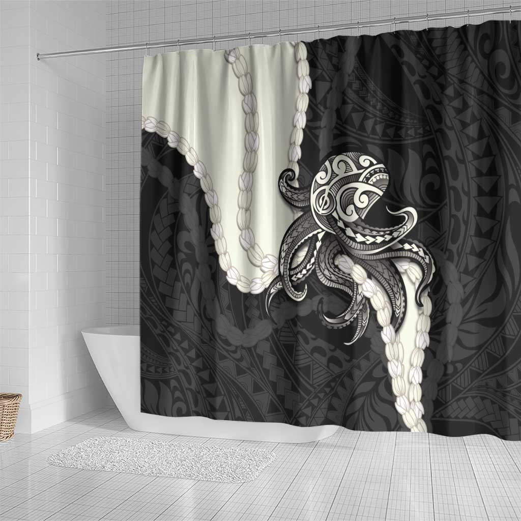Black Polynesia Tribal Octopus Tattoo Shower Curtain Pikake Lei Polynesian Pattern