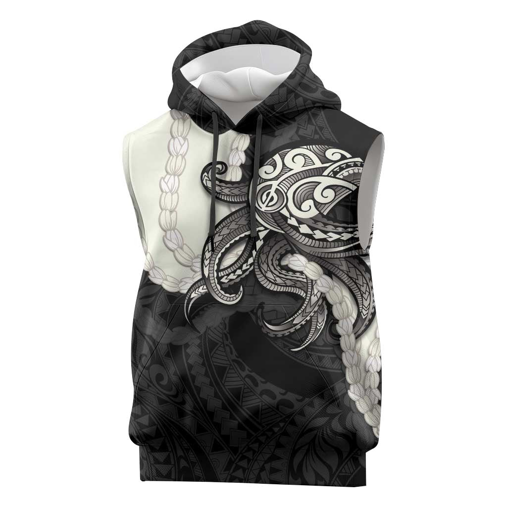 Black Polynesia Tribal Octopus Tattoo Sleeveless Hoodie Pikake Lei Polynesian Pattern