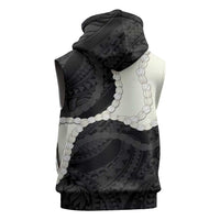 Black Polynesia Tribal Octopus Tattoo Sleeveless Hoodie Pikake Lei Polynesian Pattern