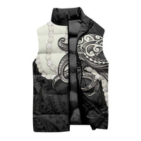 Black Polynesia Tribal Octopus Tattoo Sleeveless Puffer Jacket Pikake Lei Polynesian Pattern