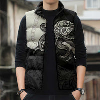 Black Polynesia Tribal Octopus Tattoo Sleeveless Puffer Jacket Pikake Lei Polynesian Pattern