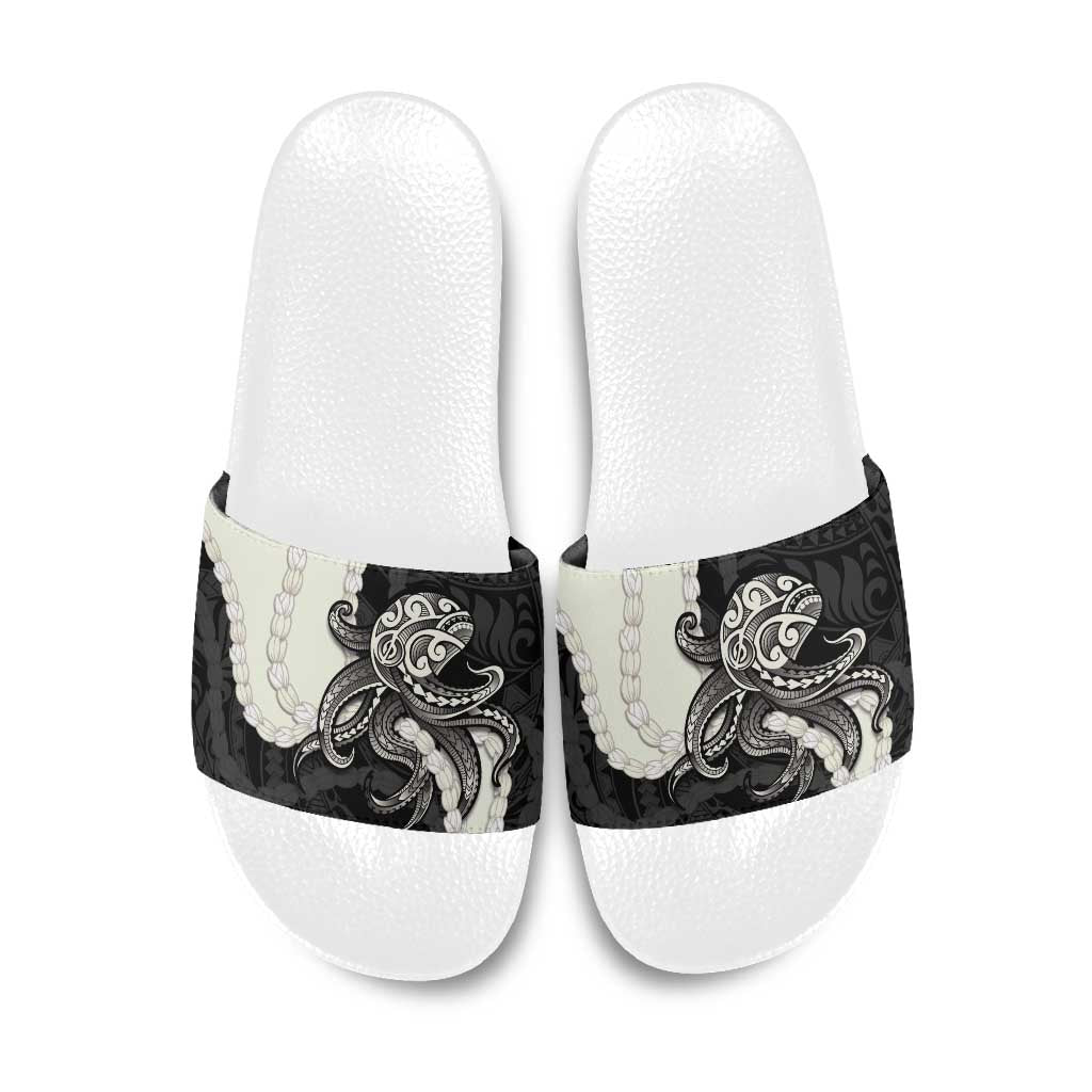 Black Polynesia Tribal Octopus Tattoo Slide Sandals Pikake Lei Polynesian Pattern