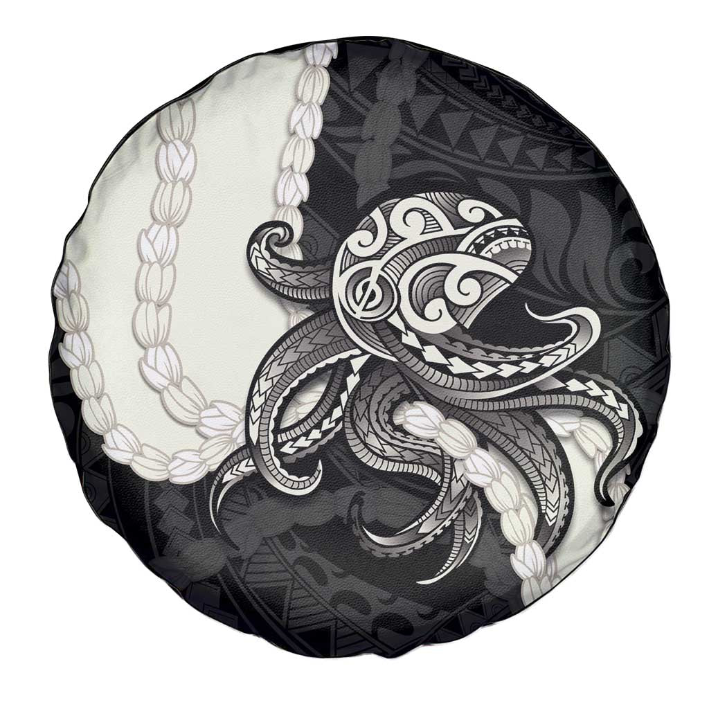 Black Polynesia Tribal Octopus Tattoo Spare Tire Cover Pikake Lei Polynesian Pattern