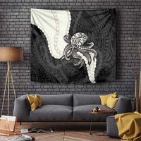 Black Polynesia Tribal Octopus Tattoo Tapestry Pikake Lei Polynesian Pattern