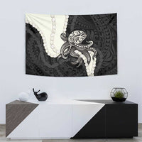Black Polynesia Tribal Octopus Tattoo Tapestry Pikake Lei Polynesian Pattern