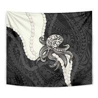 Black Polynesia Tribal Octopus Tattoo Tapestry Pikake Lei Polynesian Pattern
