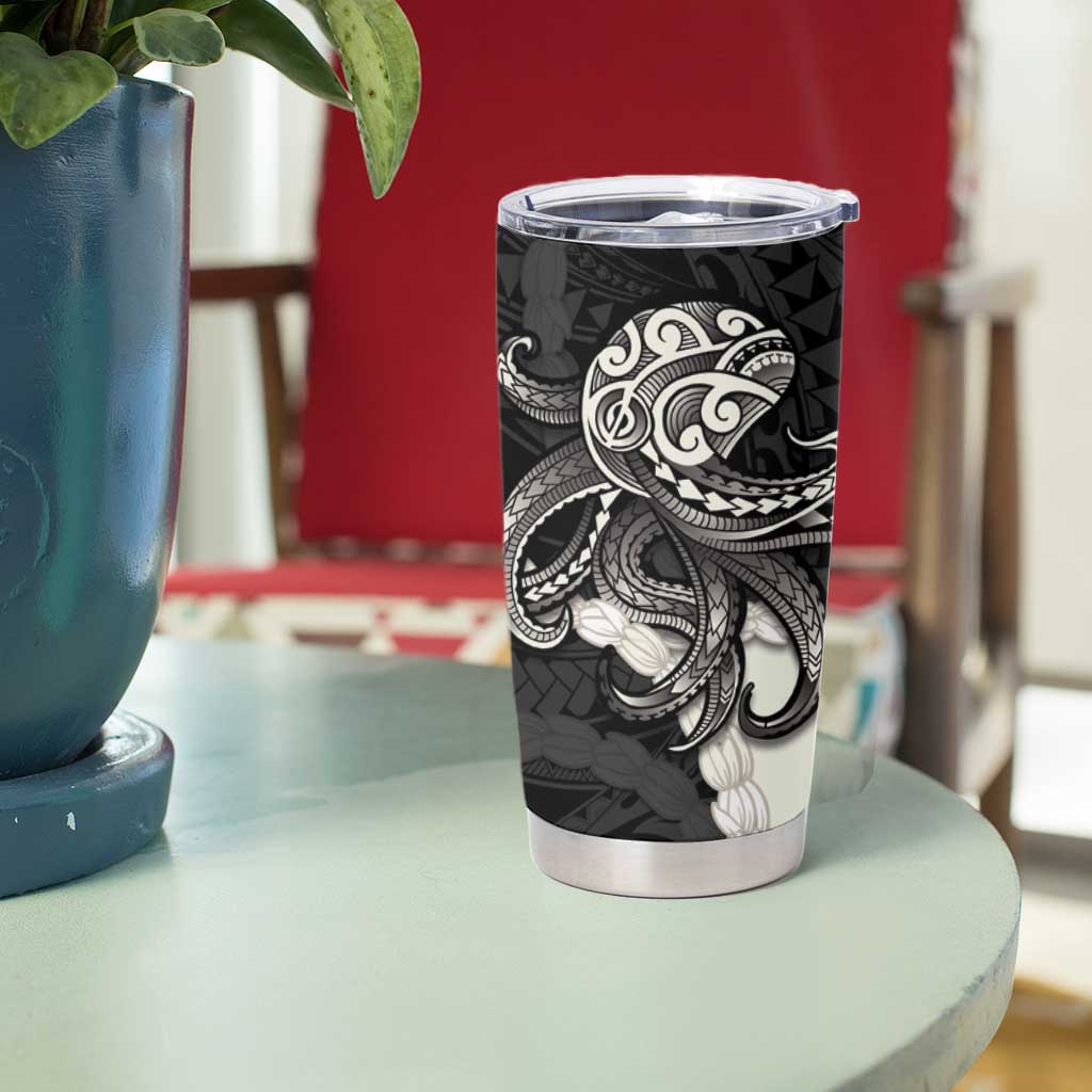 Black Polynesia Tribal Octopus Tattoo Tumbler Cup Pikake Lei Polynesian Pattern