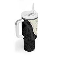 Black Polynesia Tribal Octopus Tattoo Tumbler With Handle Pikake Lei Polynesian Pattern