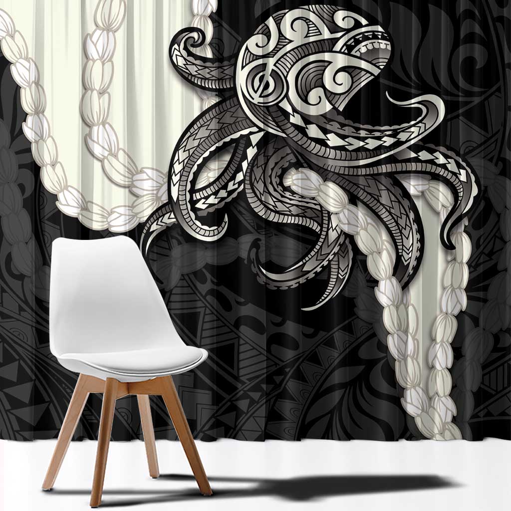 Black Polynesia Tribal Octopus Tattoo Window Curtain Pikake Lei Polynesian Pattern