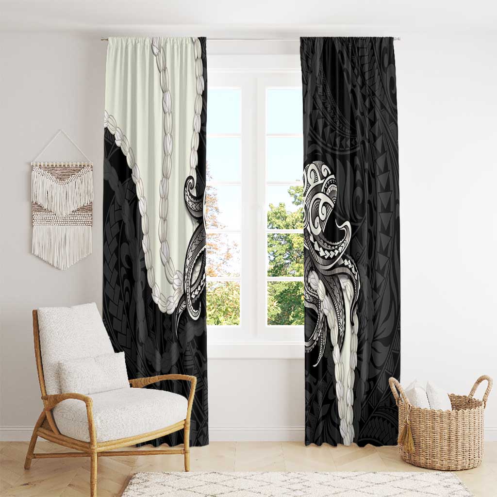 Black Polynesia Tribal Octopus Tattoo Window Curtain Pikake Lei Polynesian Pattern