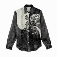 Black Polynesia Tribal Octopus Tattoo Women Casual Shirt Pikake Lei Polynesian Pattern