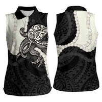 Black Polynesia Tribal Octopus Tattoo Women Sleeveless Polo Shirt Pikake Lei Polynesian Pattern