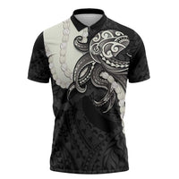 Black Polynesia Tribal Octopus Tattoo Zipper Polo Shirt Pikake Lei Polynesian Pattern