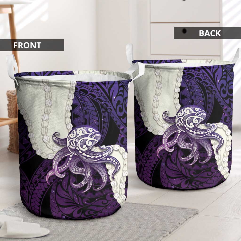 Purple Galaxy Polynesia Tribal Octopus Tattoo Laundry Basket Pikake Lei Polynesian Pattern