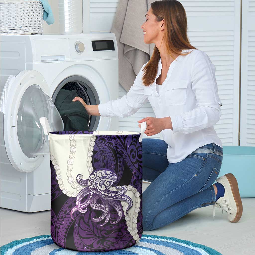 Purple Galaxy Polynesia Tribal Octopus Tattoo Laundry Basket Pikake Lei Polynesian Pattern