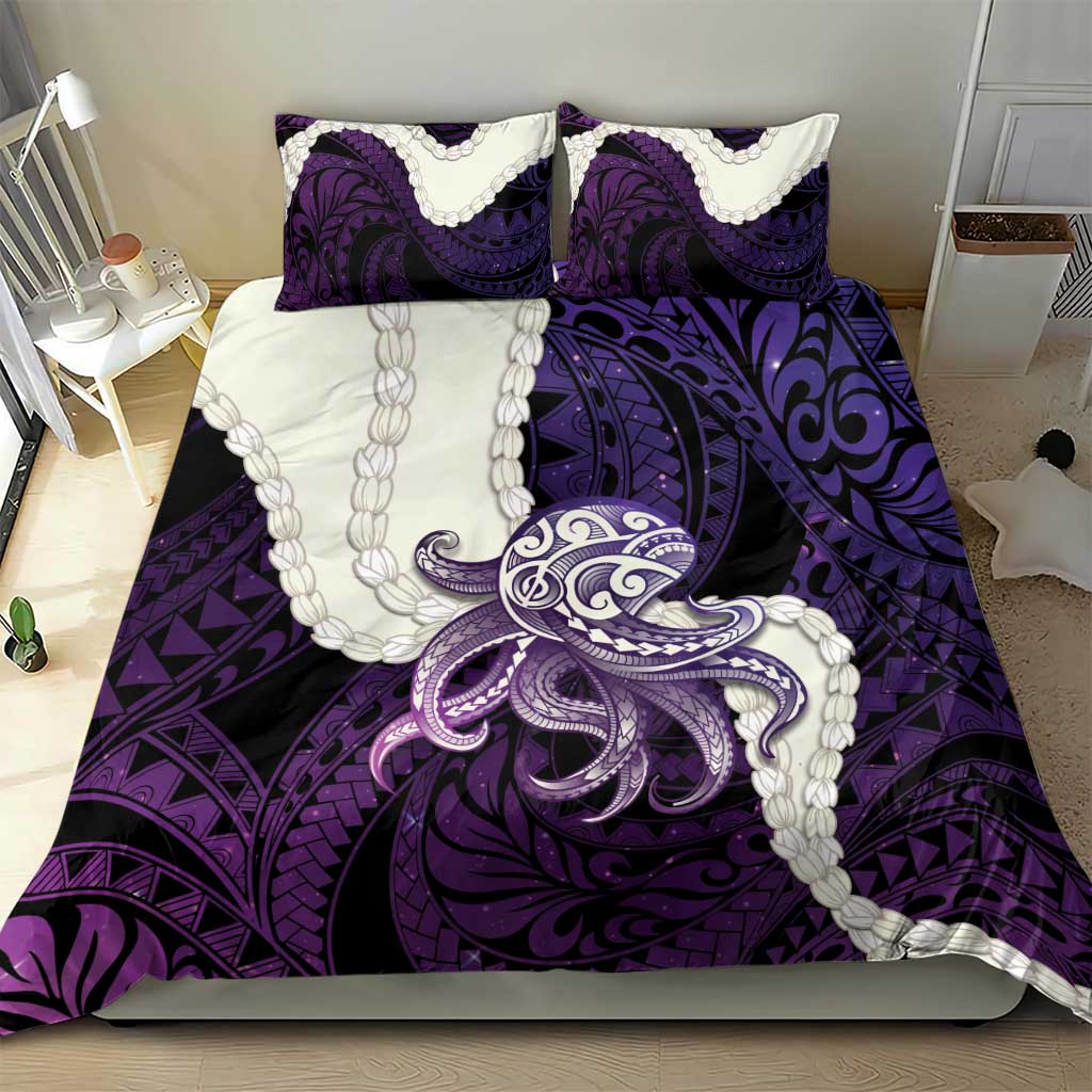 Purple Galaxy Polynesia Tribal Octopus Tattoo Bedding Set Pikake Lei Polynesian Pattern
