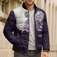 Purple Galaxy Polynesia Tribal Octopus Tattoo Bomber Puffer Jacket Pikake Lei Polynesian Pattern