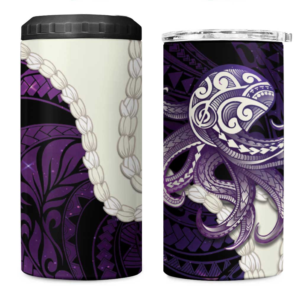 Purple Galaxy Polynesia Tribal Octopus Tattoo 4 in 1 Can Cooler Tumbler Pikake Lei Polynesian Pattern