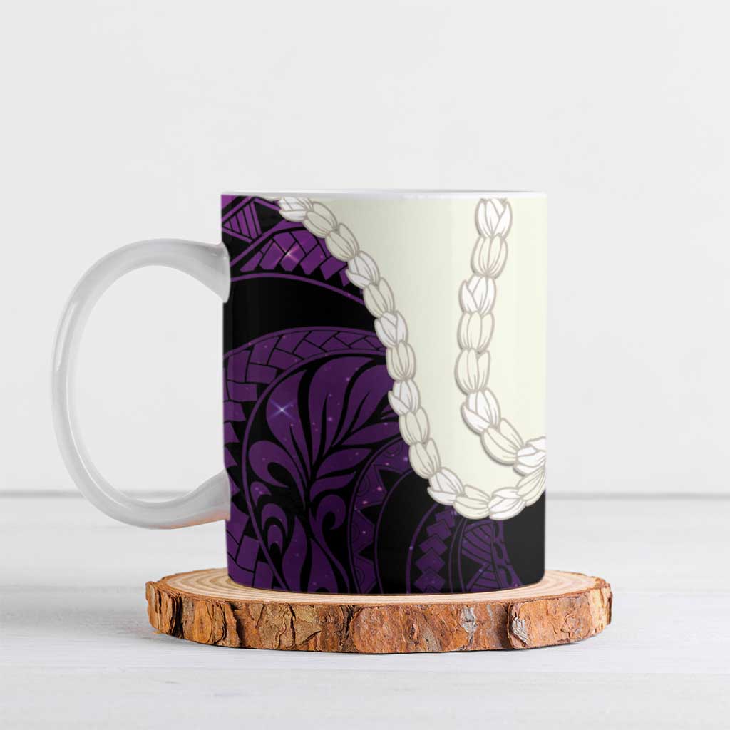 Purple Galaxy Polynesia Tribal Octopus Tattoo Ceramic Mug Pikake Lei Polynesian Pattern
