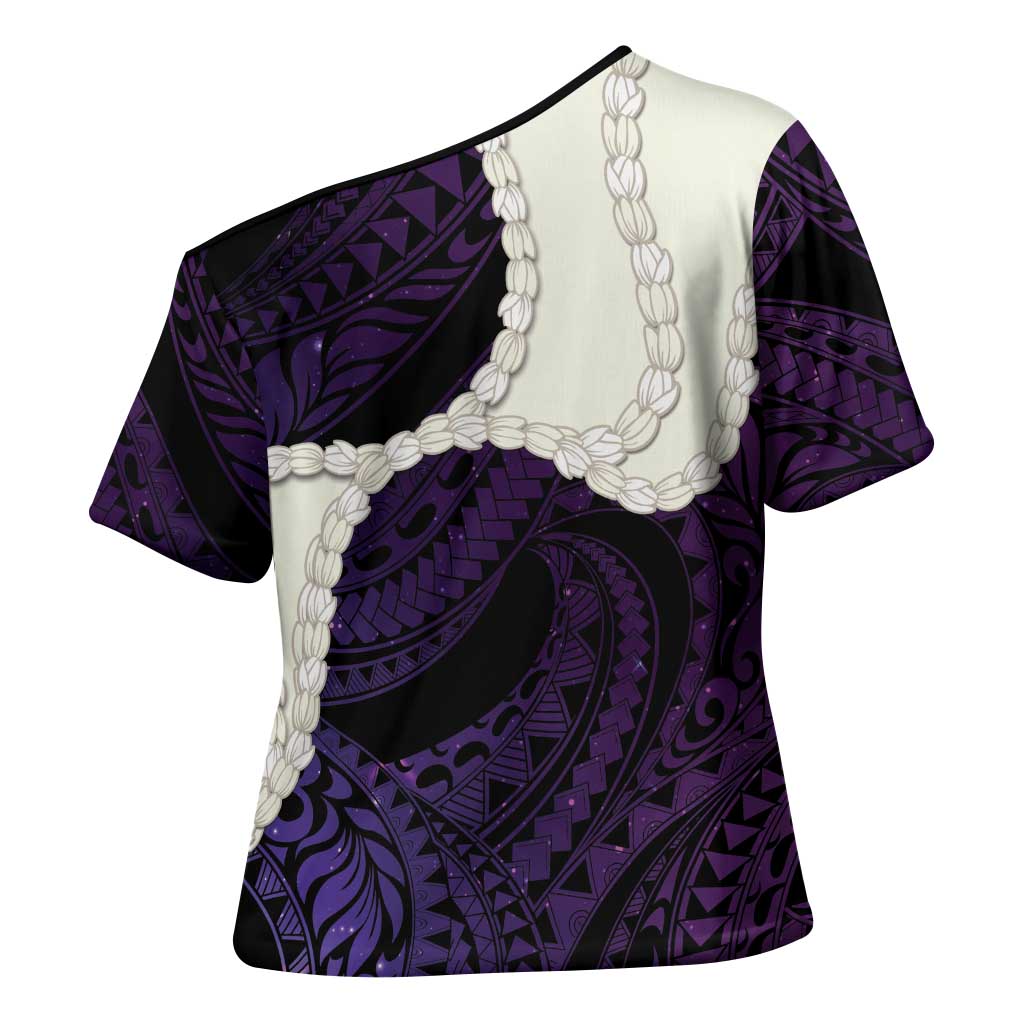 Purple Galaxy Polynesia Tribal Octopus Tattoo Cross Shoulder Shirt Pikake Lei Polynesian Pattern
