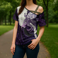 Purple Galaxy Polynesia Tribal Octopus Tattoo Cross Shoulder Shirt Pikake Lei Polynesian Pattern