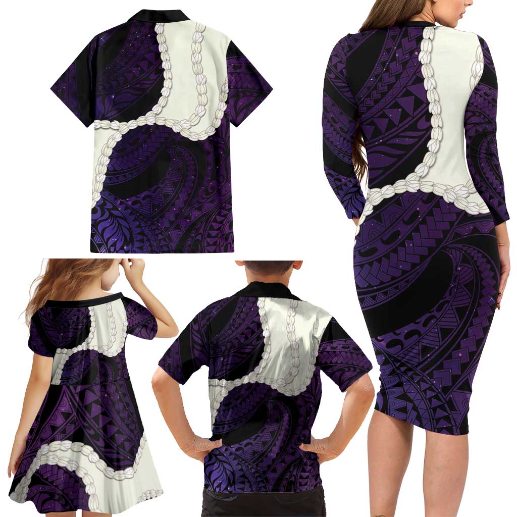 Purple Galaxy Polynesia Tribal Octopus Tattoo Family Matching Long Sleeve Bodycon Dress and Hawaiian Shirt Pikake Lei Polynesian Pattern LT14 - Polynesian Pride