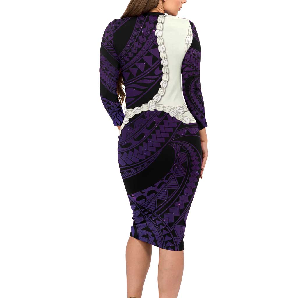 Purple Galaxy Polynesia Tribal Octopus Tattoo Family Matching Long Sleeve Bodycon Dress and Hawaiian Shirt Pikake Lei Polynesian Pattern LT14 - Polynesian Pride