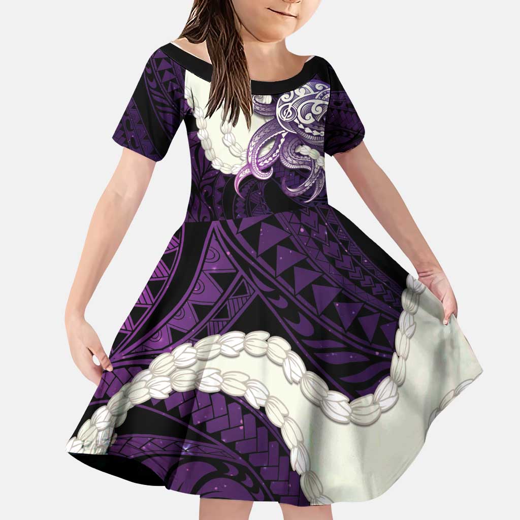 Purple Galaxy Polynesia Tribal Octopus Tattoo Family Matching Mermaid Dress and Hawaiian Shirt Pikake Lei Polynesian Pattern