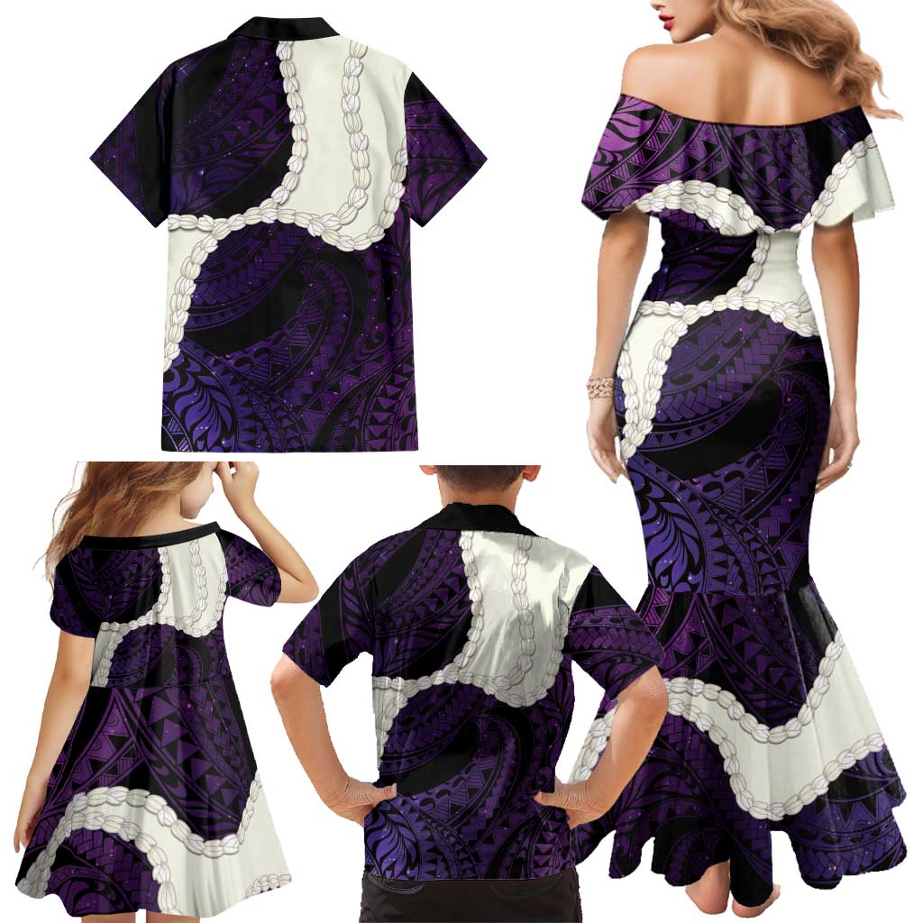 Purple Galaxy Polynesia Tribal Octopus Tattoo Family Matching Mermaid Dress and Hawaiian Shirt Pikake Lei Polynesian Pattern