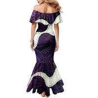 Purple Galaxy Polynesia Tribal Octopus Tattoo Family Matching Mermaid Dress and Hawaiian Shirt Pikake Lei Polynesian Pattern