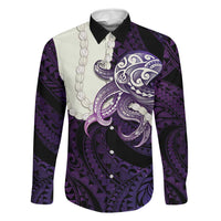Purple Galaxy Polynesia Tribal Octopus Tattoo Family Matching Off Shoulder Short Dress and Hawaiian Shirt Pikake Lei Polynesian Pattern