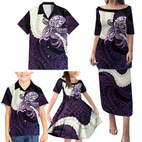 Purple Galaxy Polynesia Tribal Octopus Tattoo Family Matching Puletasi and Hawaiian Shirt Pikake Lei Polynesian Pattern