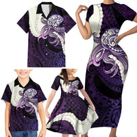 Purple Galaxy Polynesia Tribal Octopus Tattoo Family Matching Short Sleeve Bodycon Dress and Hawaiian Shirt Pikake Lei Polynesian Pattern LT14 - Polynesian Pride