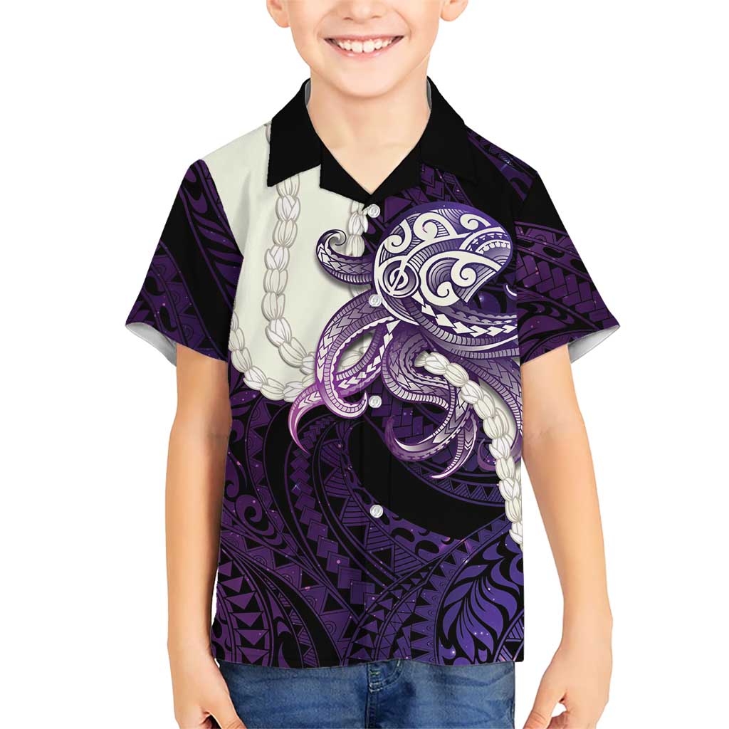 Purple Galaxy Polynesia Tribal Octopus Tattoo Family Matching Short Sleeve Bodycon Dress and Hawaiian Shirt Pikake Lei Polynesian Pattern LT14 Son's Shirt Purple - Polynesian Pride